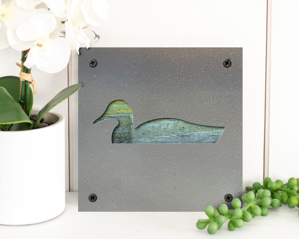 Duck Metal Wall Art on Reclaimed Wood, Lake Cabin Decor, Duck Hunter Gift, 5.5 Inch Square Steel Sign, Waterfowl Decor, Housewarming Gift