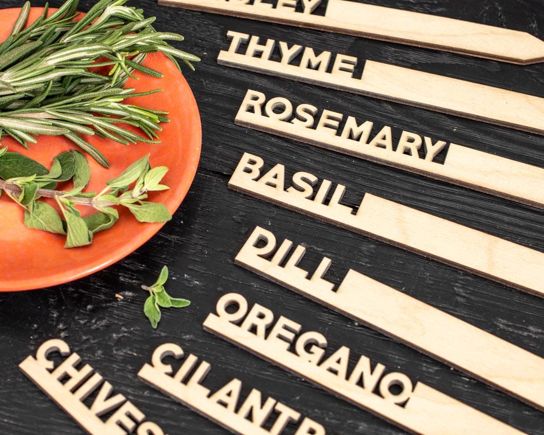 Herb Marker Set: Eco Friendly Wooden Garden Markers, Gardener Gift