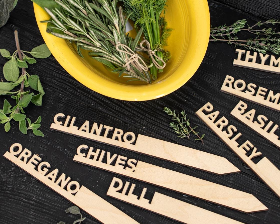 Herb Marker Set: Eco Friendly Wooden Garden Markers, Gardener Gift