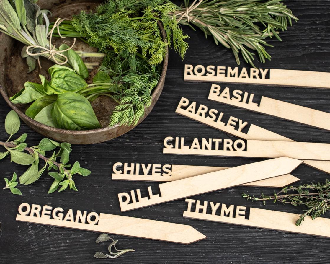 Herb Marker Set: Eco Friendly Wooden Garden Markers, Gardener Gift
