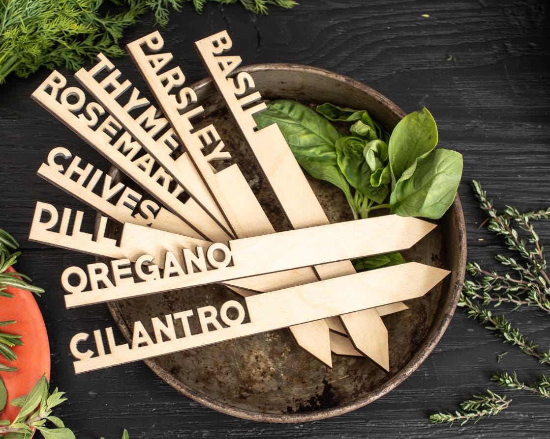Herb Marker Set: Eco Friendly Wooden Garden Markers, Gardener Gift