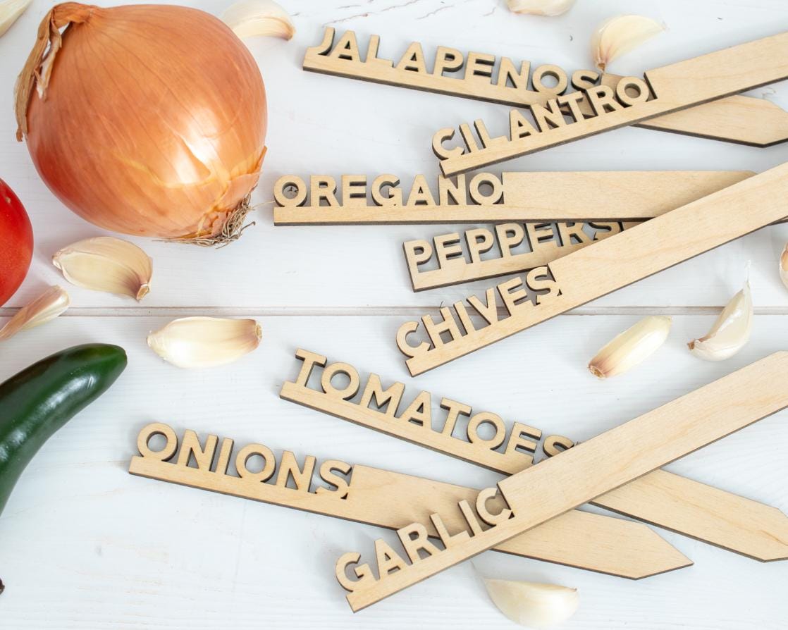 Salsa Garden Marker Set: Laser-Cut Birch Wood Herb Stakes
