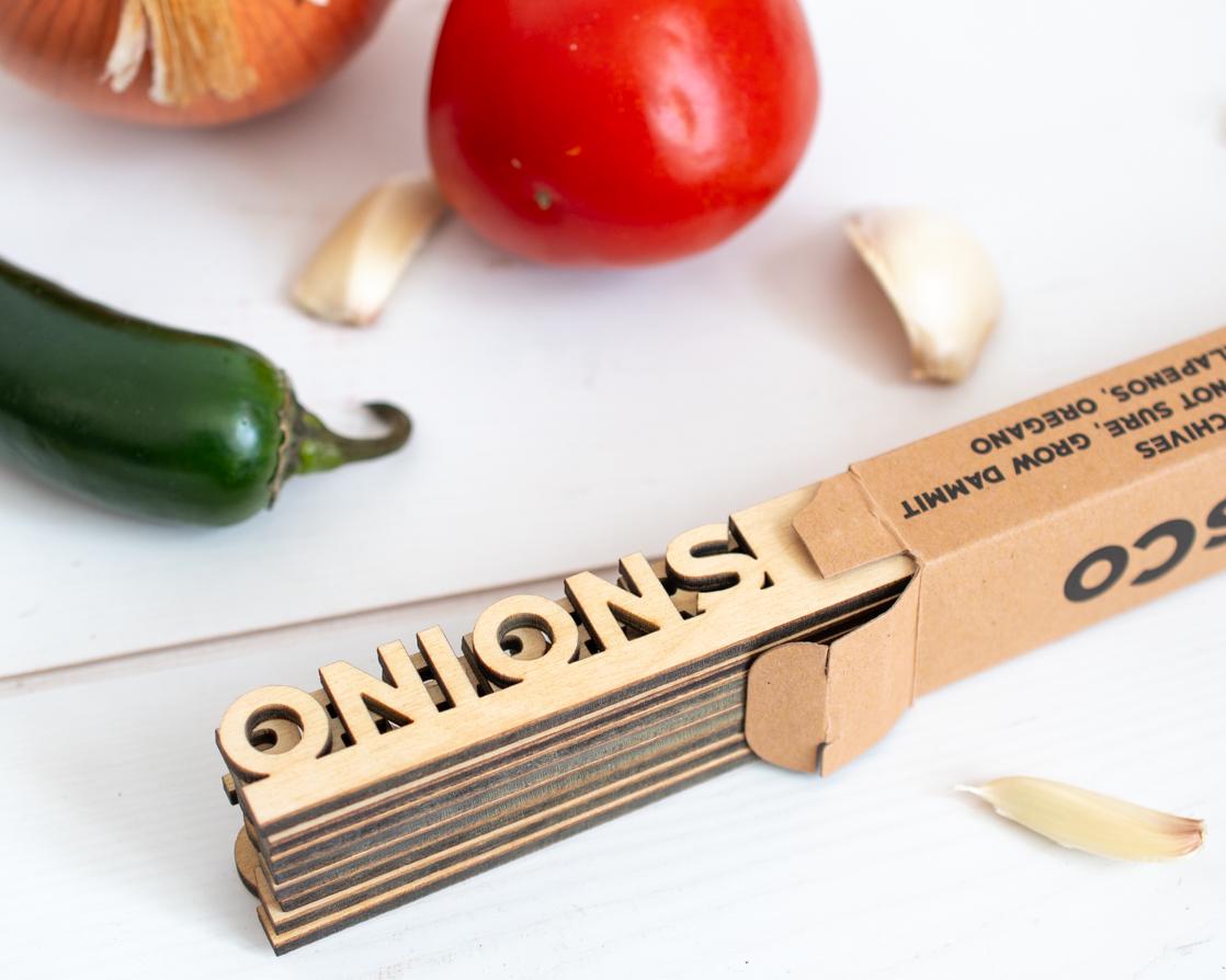 Salsa Garden Marker Set: Laser-Cut Birch Wood Herb Stakes