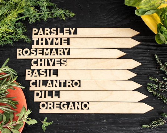 Herb Marker Set: Eco Friendly Wooden Garden Markers, Gardener Gift