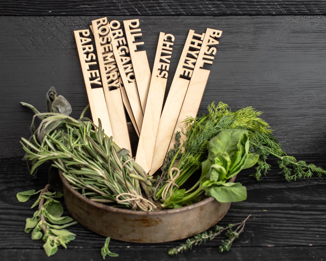 Herb Marker Set: Eco Friendly Wooden Garden Markers, Gardener Gift