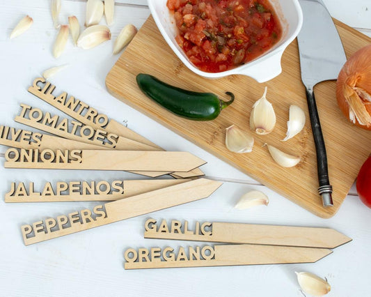 Salsa Garden Marker Set: Laser-Cut Birch Wood Plant Stakes