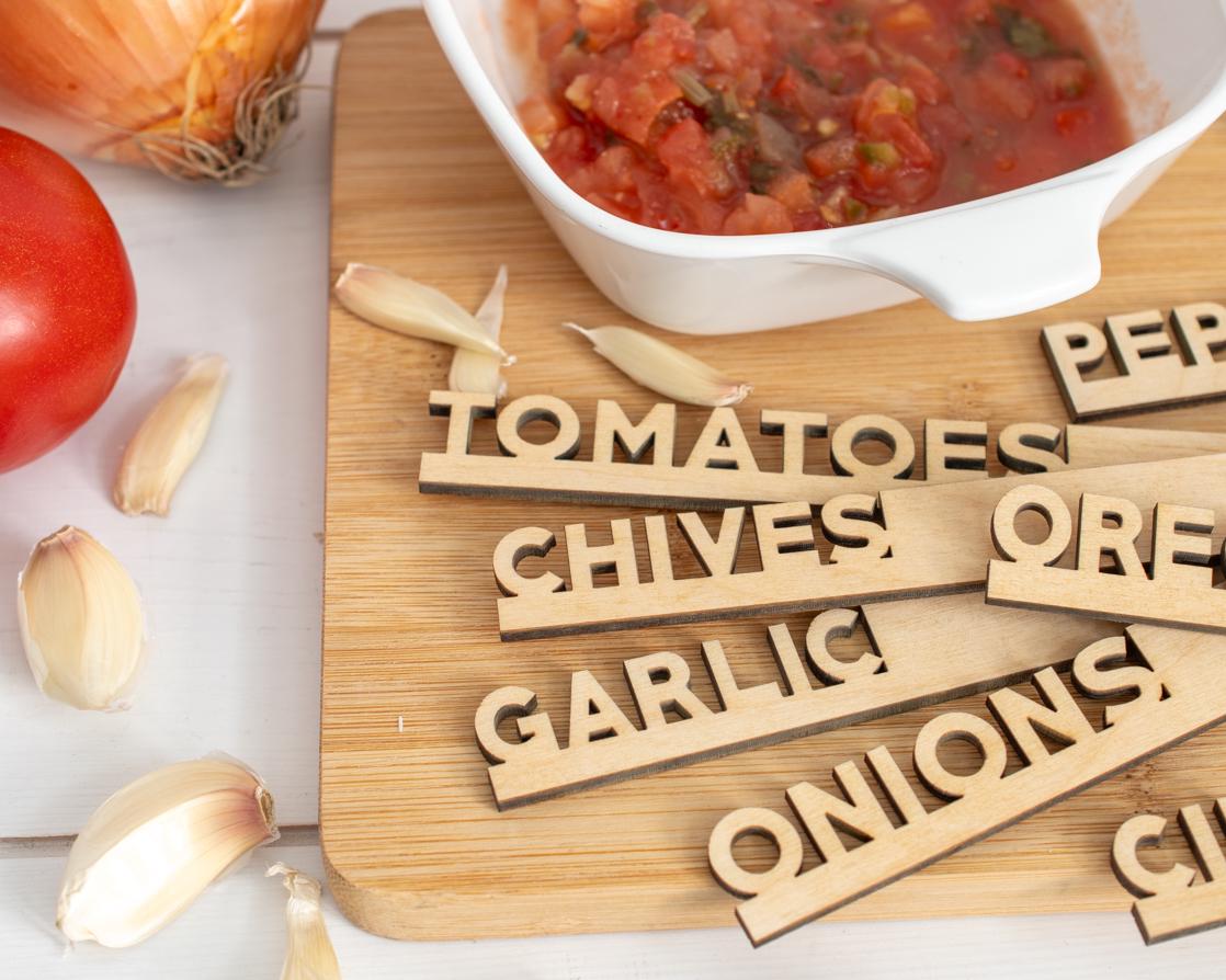 Salsa Garden Marker Set: Laser-Cut Birch Wood Plant Stakes