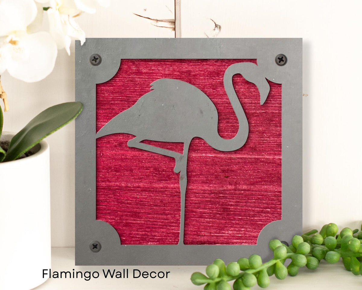 Flamingo Metal Wall Art on Reclaimed Wood, Tropical Coastal Decor, Flamingo Gift