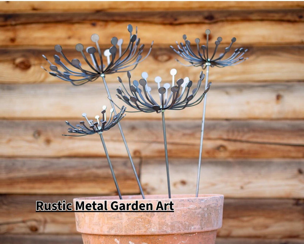 Metal Flower Yard Art, Rustic Dandelion Decor, Unique Gifts for Mom, Eco-Friendly Garden Decora