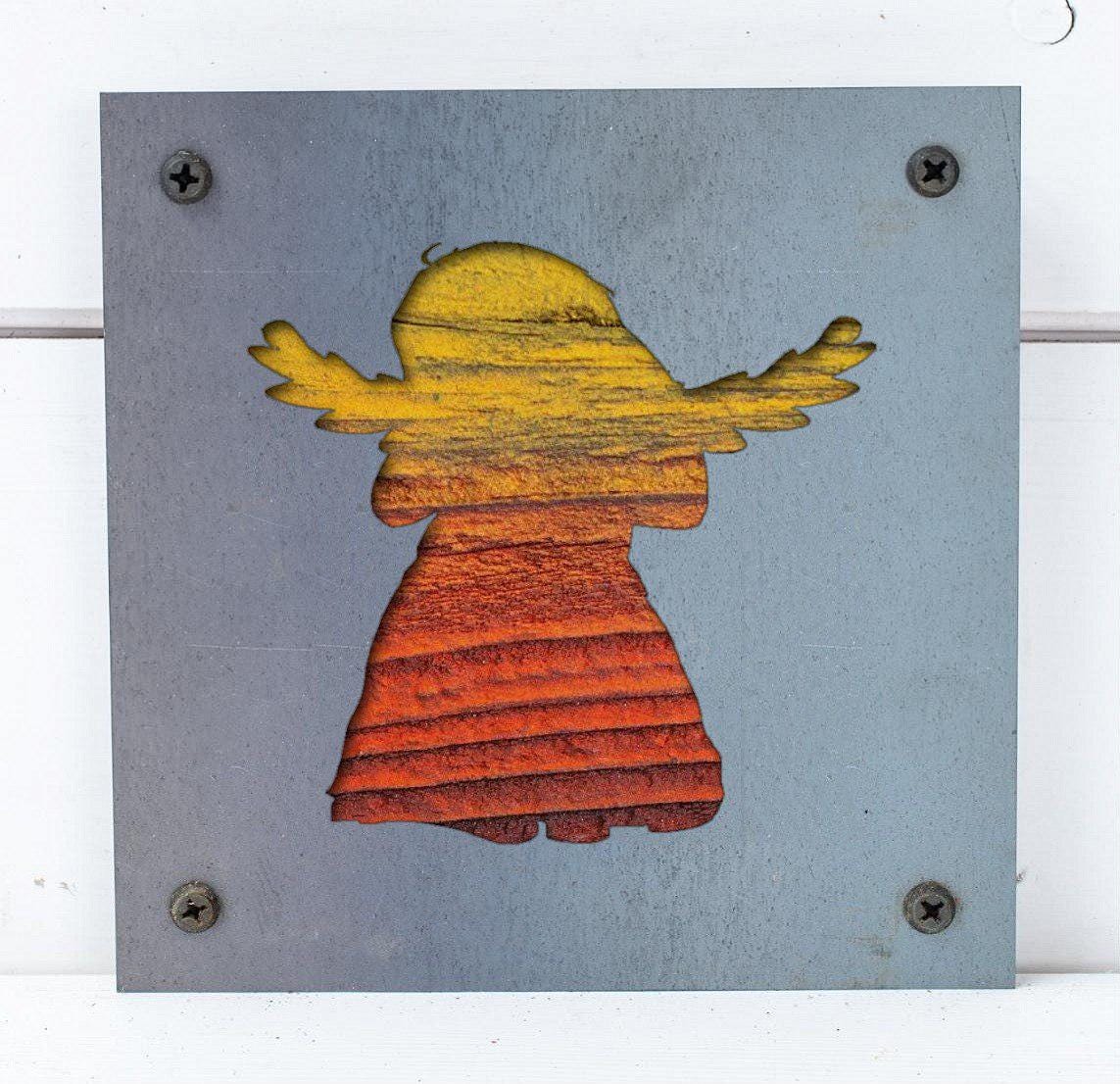 Angel Metal Wall Art on Reclaimed Wood, Guardian Angel Sign, Memorial Gift