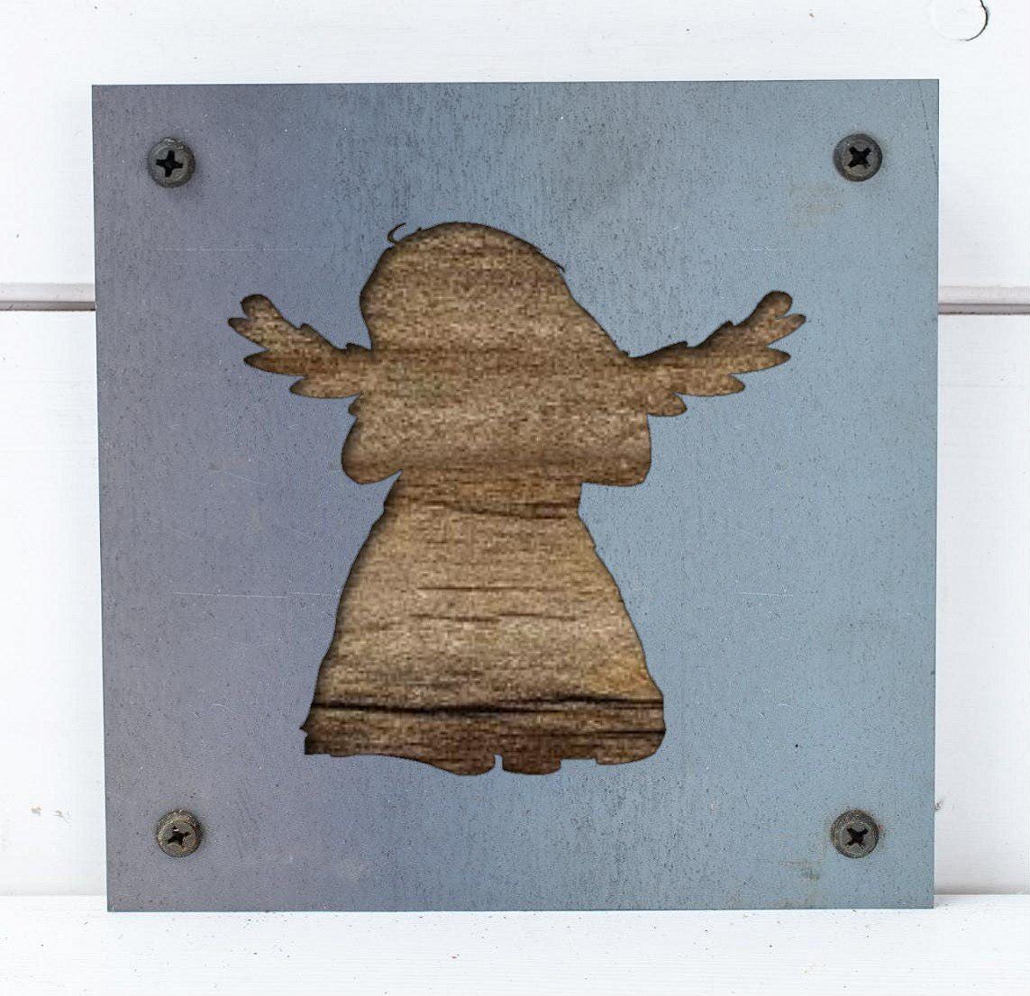 Angel Metal Wall Art on Reclaimed Wood, Guardian Angel Sign, Memorial Gift