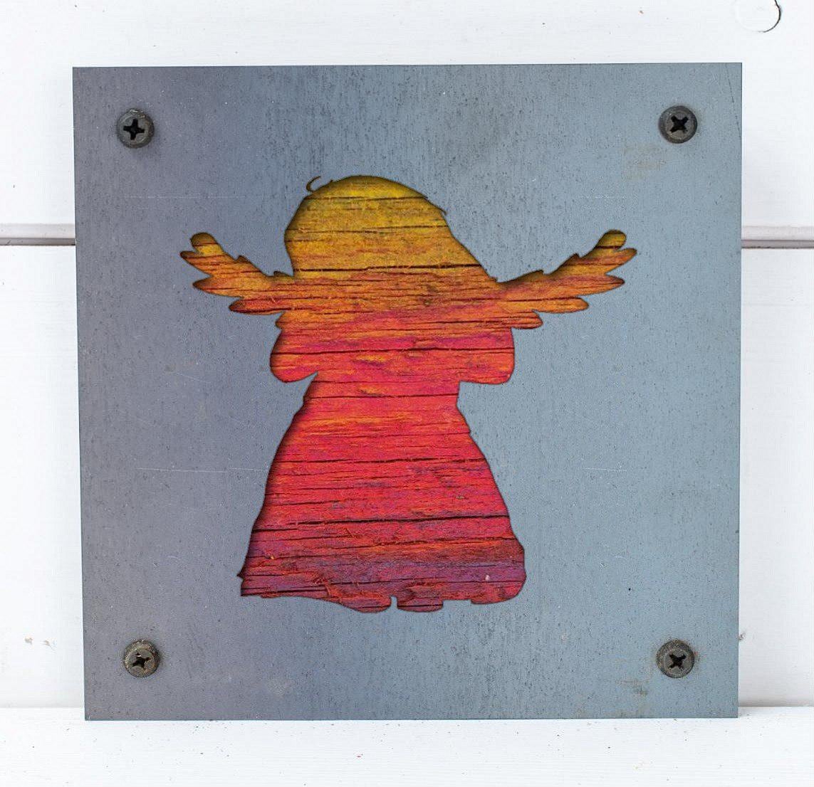 Angel Metal Wall Art on Reclaimed Wood, Guardian Angel Sign, Memorial Gift