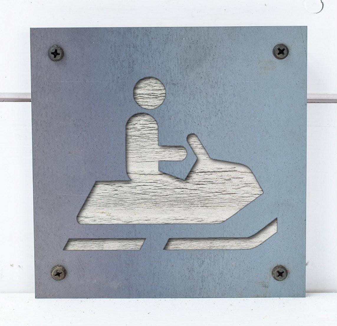 Snowmobile Metal Wall Art on Reclaimed Wood, Small 5.5 Inch Sled Sign, Sledder Gift