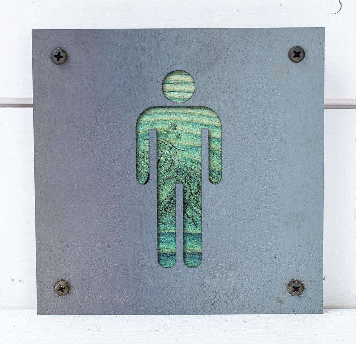 Men's Restroom Metal Sign on Reclaimed Wood, Rustic Bathroom Door Sign