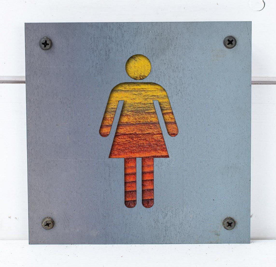 Women's Restroom Metal Sign on Reclaimed Wood, Rustic Bathroom Door Sign