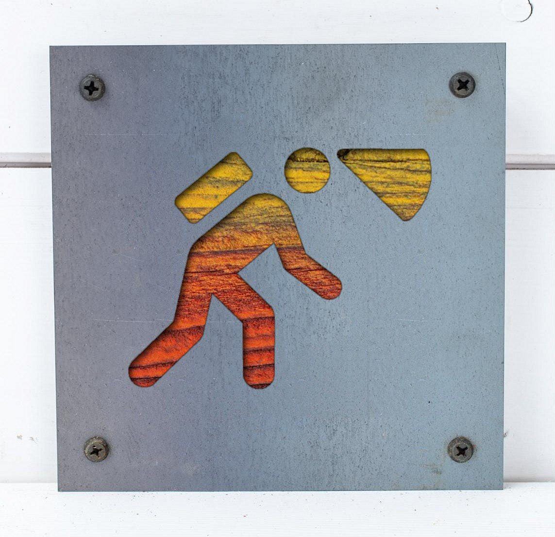 Caver Metal Wall Art on Reclaimed Wood, Spelunking Sign, Caving Gift