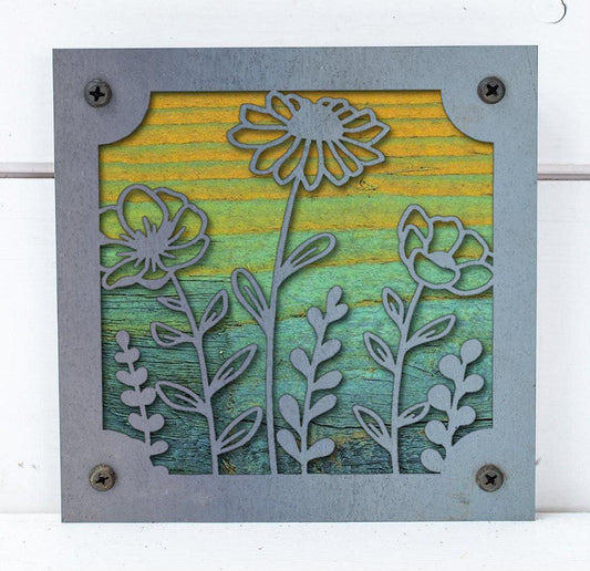 Wildflower Metal Wall Art on Reclaimed Wood, Cottagecore Decor, Gift for Mom