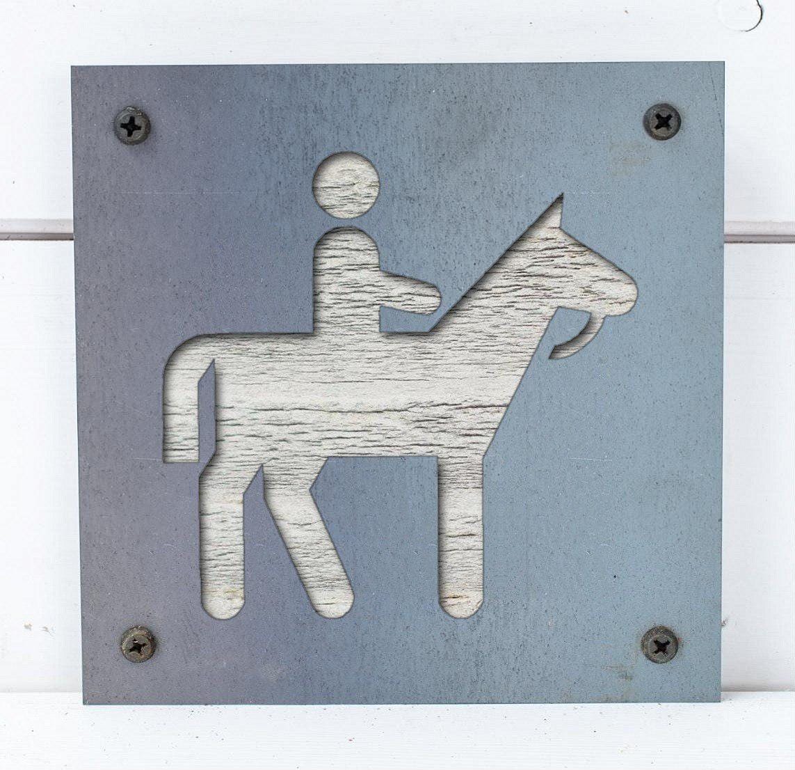 Horseback Rider Metal Wall Art on Reclaimed Wood, Trail Ride Sign, Horse Gift