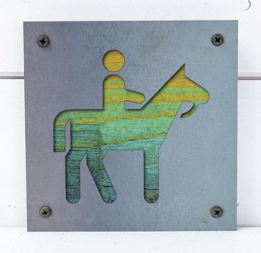Horseback Rider Metal Wall Art on Reclaimed Wood, Trail Ride Sign, Horse Gift