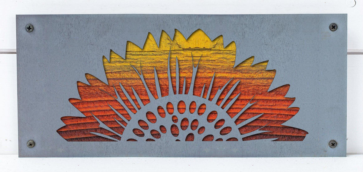 Sunflower Metal Wall Art on Reclaimed Wood, 12.5 Inch Farmhouse Kitchen Decor