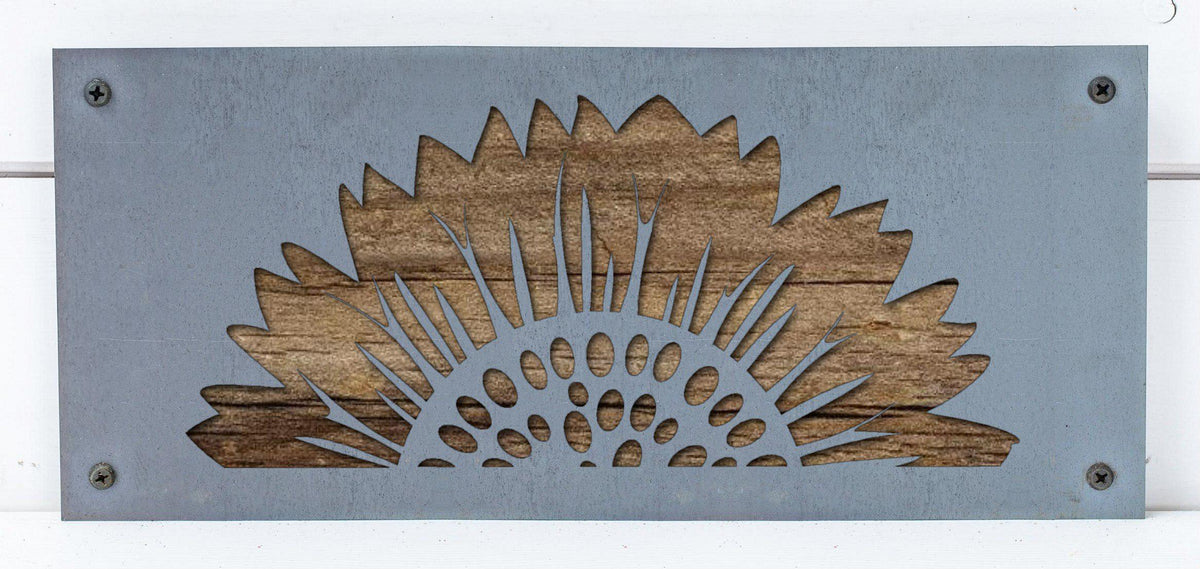 Sunflower Metal Wall Art on Reclaimed Wood, 12.5 Inch Farmhouse Kitchen Decor