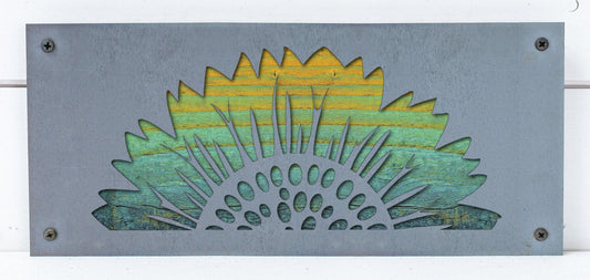 Sunflower Metal Wall Art on Reclaimed Wood, 12.5 Inch Farmhouse Kitchen Decor