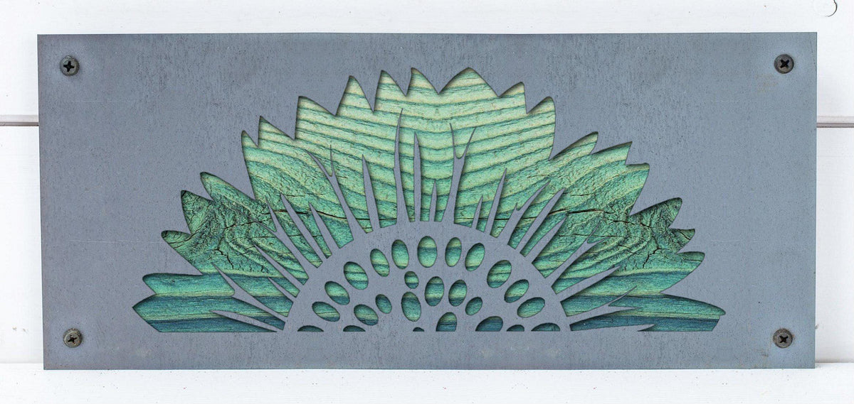 Sunflower Metal Wall Art on Reclaimed Wood, 12.5 Inch Farmhouse Kitchen Decor