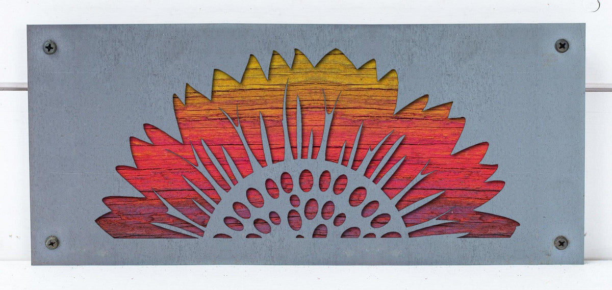 Sunflower Metal Wall Art on Reclaimed Wood, 12.5 Inch Farmhouse Kitchen Decor