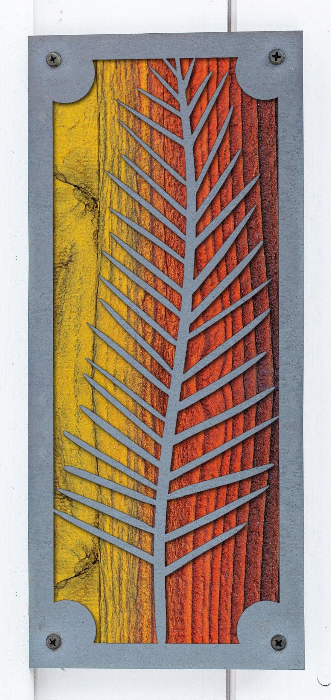 Fern Metal Wall Art on Reclaimed Wood, Tall 12.5 Inch Botanical Decor