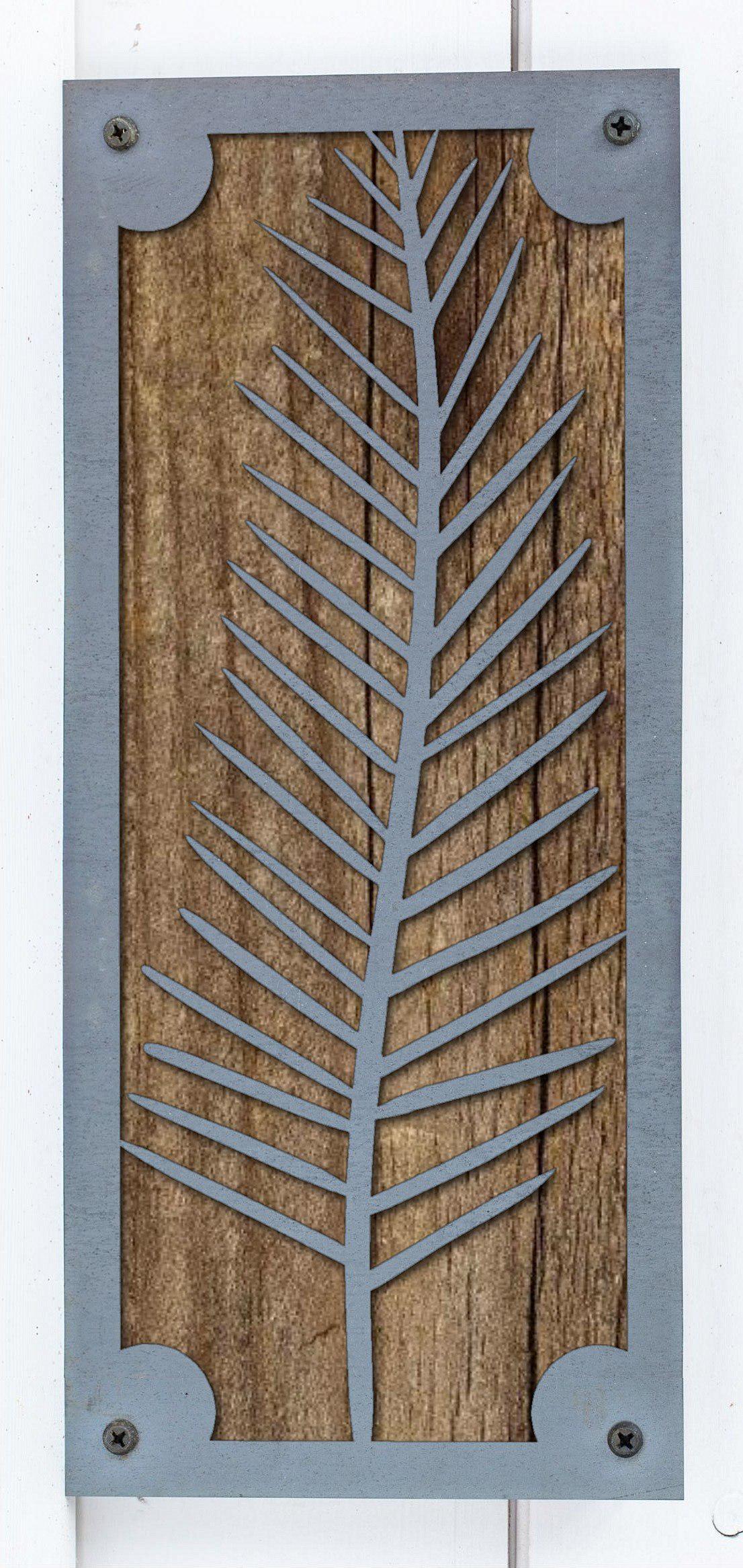 Fern Metal Wall Art on Reclaimed Wood, Tall 12.5 Inch Botanical Decor