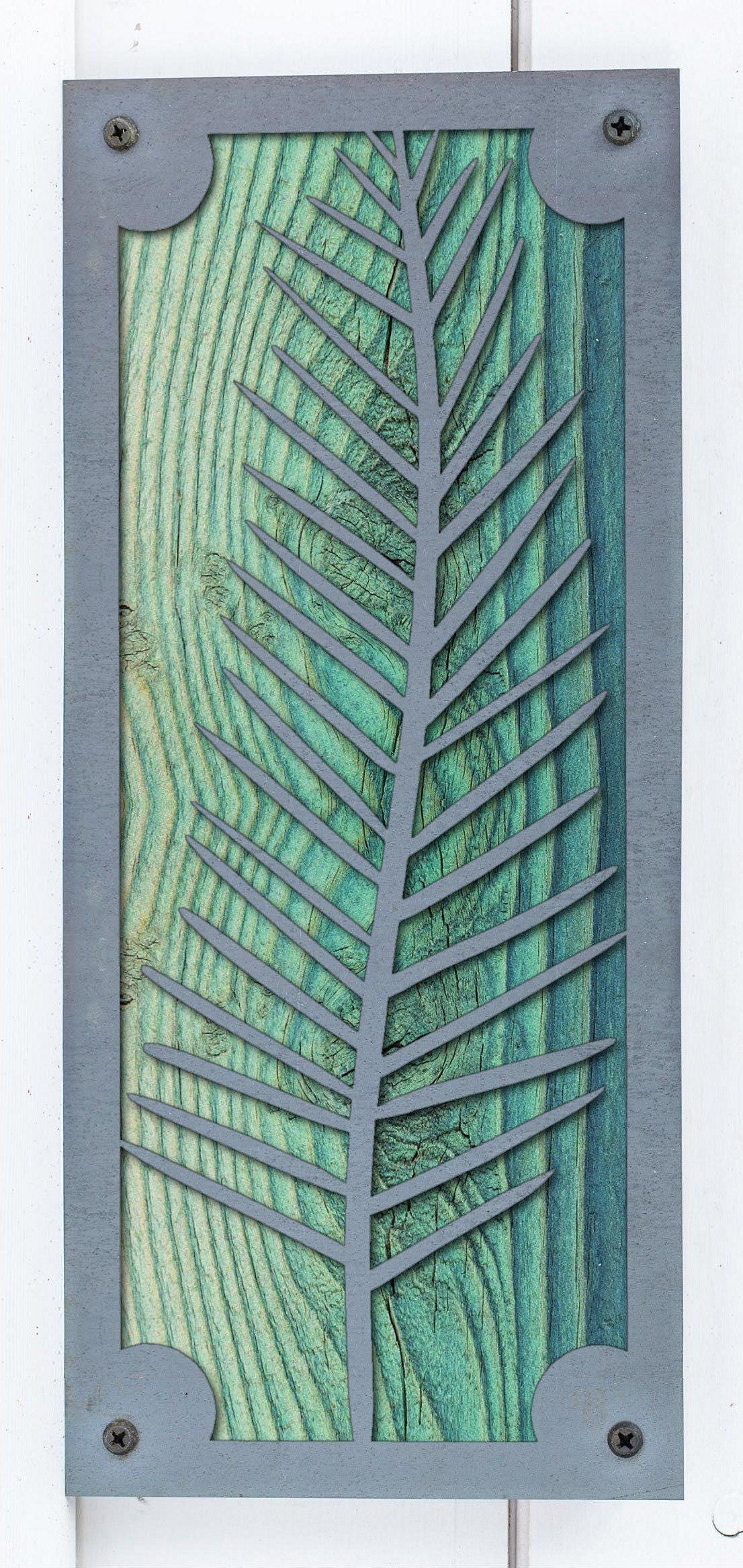 Fern Metal Wall Art on Reclaimed Wood, Tall 12.5 Inch Botanical Decor