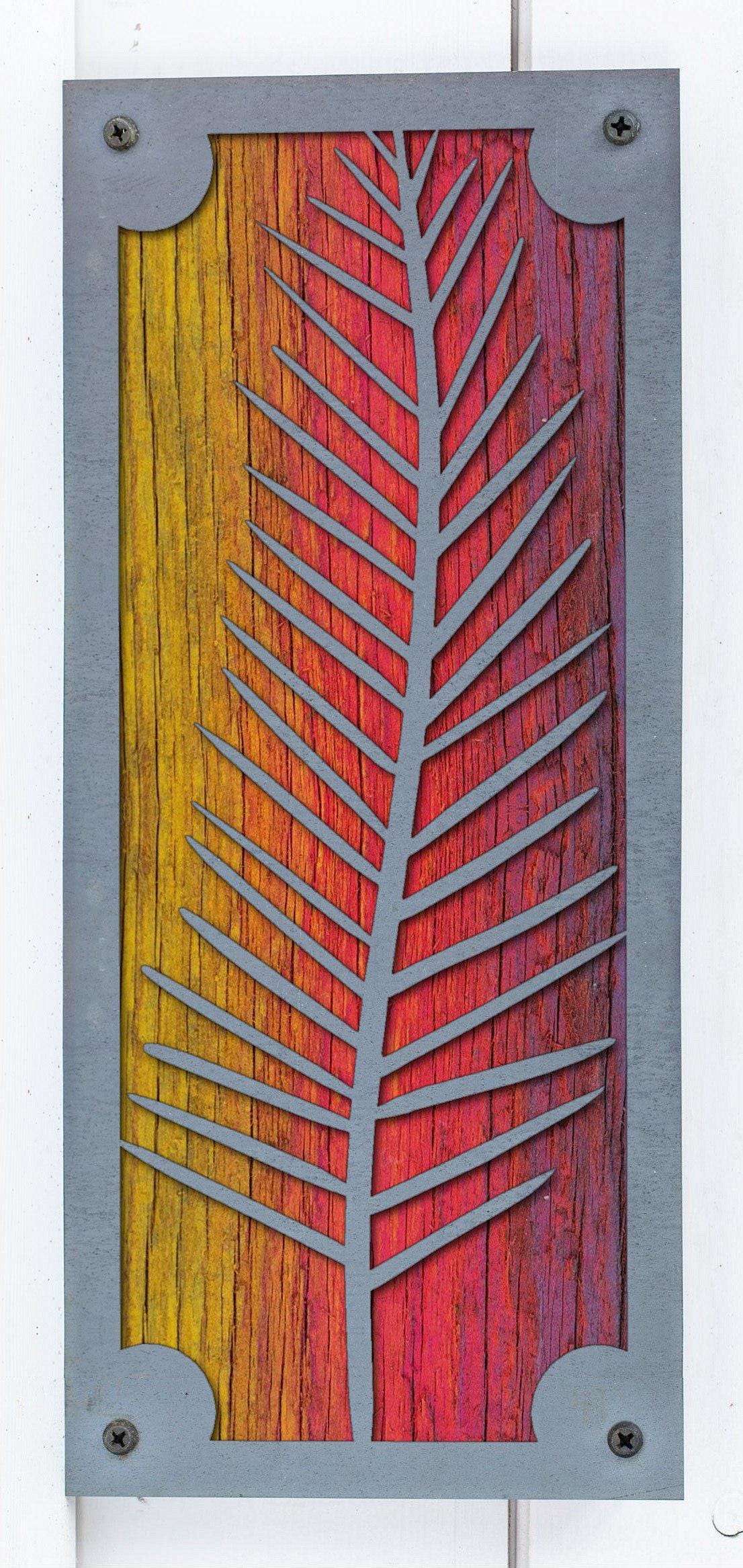 Fern Metal Wall Art on Reclaimed Wood, Tall 12.5 Inch Botanical Decor