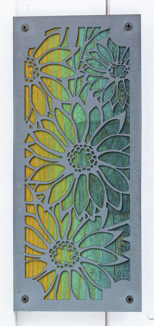 Daisy Metal Wall Art on Reclaimed Wood, Tall 12.5 Inch Flower Decor, Gift for Her