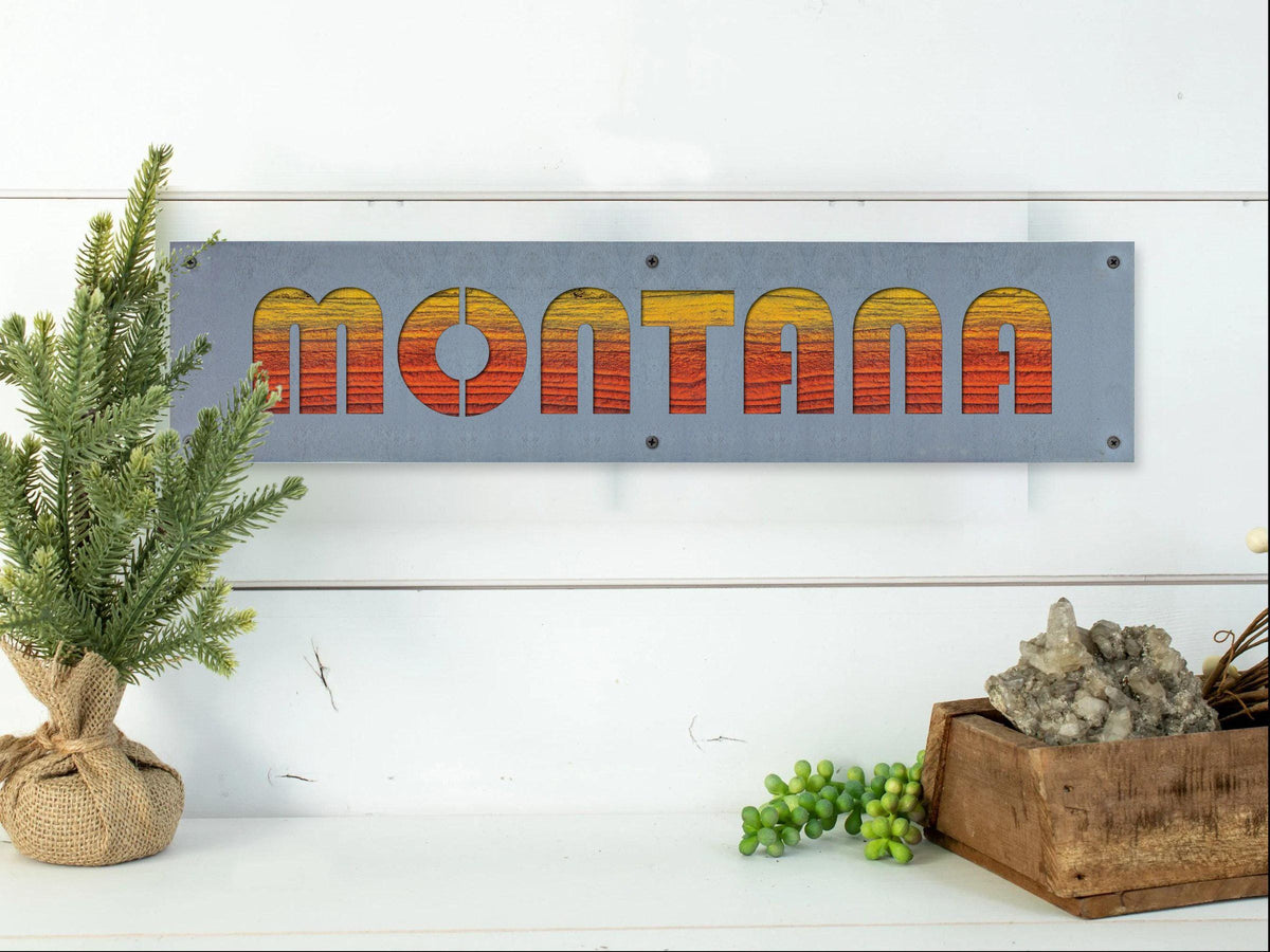 MONTANA Metal Sign on Reclaimed Wood, 24 Inch Montana Wall Art, Montana Gift