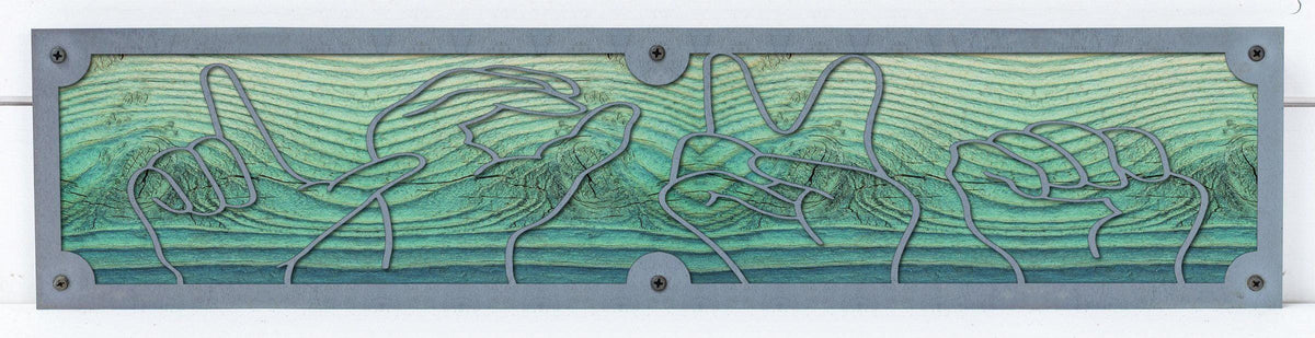 Sign Language Hands Metal Wall Art on Reclaimed Wood, 24 Inch ASL Sign