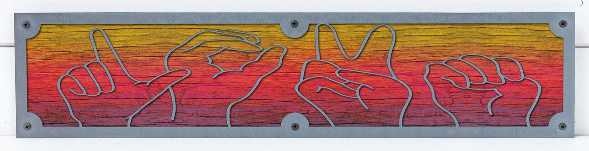 Sign Language Hands Metal Wall Art on Reclaimed Wood, 24 Inch ASL Sign