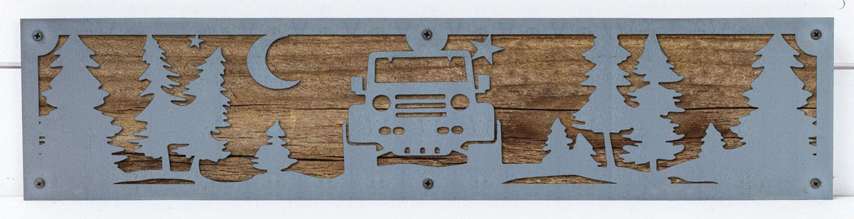 Off Road Jeep Metal Wall Art on Reclaimed Wood, 24 Inch Garage Sign