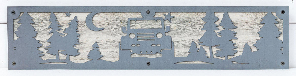 Off Road Jeep Metal Wall Art on Reclaimed Wood, 24 Inch Garage Sign