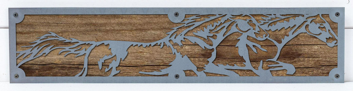 Running Horses Metal Wall Art on Reclaimed Wood, 24 Inch Western Decor