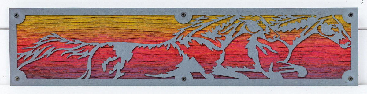 Running Horses Metal Wall Art on Reclaimed Wood, 24 Inch Western Decor