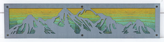 Mountain Range Metal Wall Art on Reclaimed Wood, 24 Inch Rustic Cabin Decor
