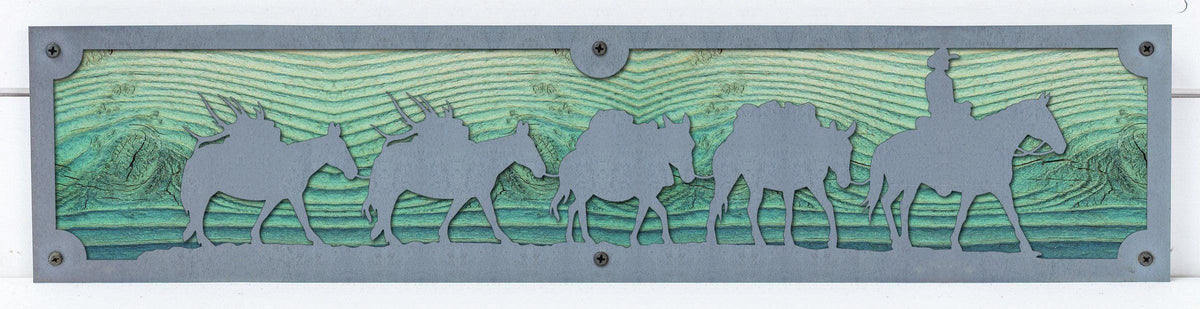 Cattle Drive Metal Wall Art on Reclaimed Wood, 24 Inch Western Ranch Decor