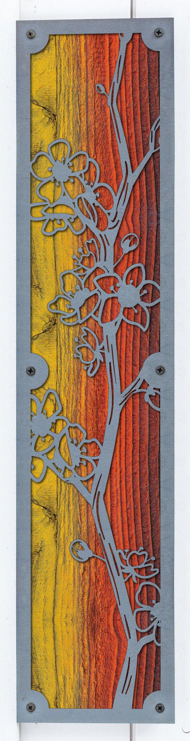 Cherry Blossom Metal Wall Art on Reclaimed Wood, Tall 24 Inch Floral Decor