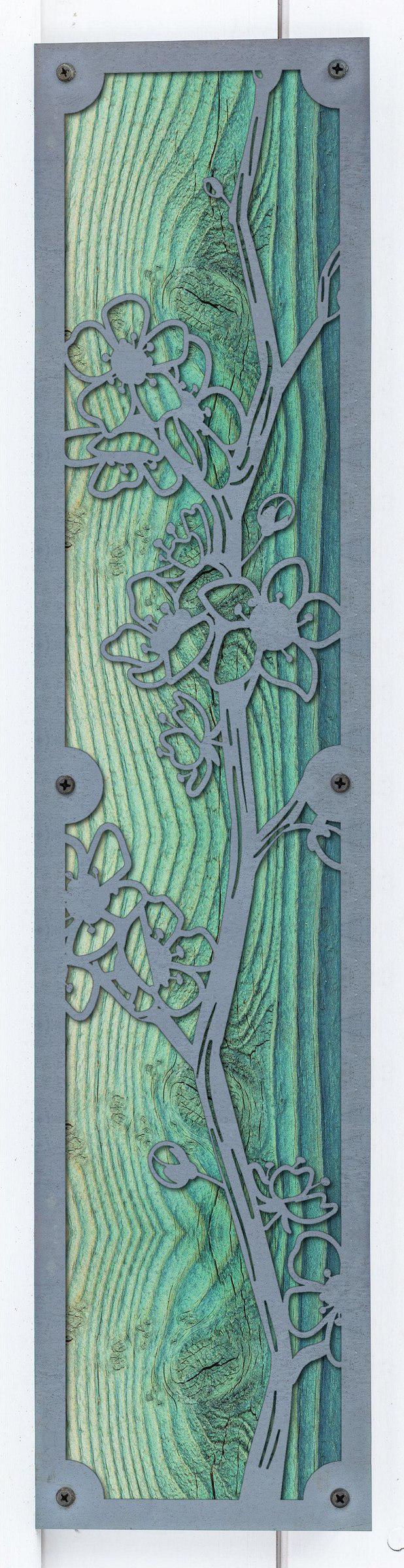 Cherry Blossom Metal Wall Art on Reclaimed Wood, Tall 24 Inch Floral Decor