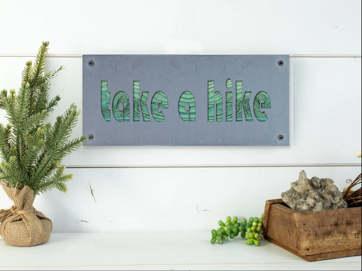 Take a Hike Metal Sign on Reclaimed Wood, 12.5 Inch Hiking Decor, Hiker Gift