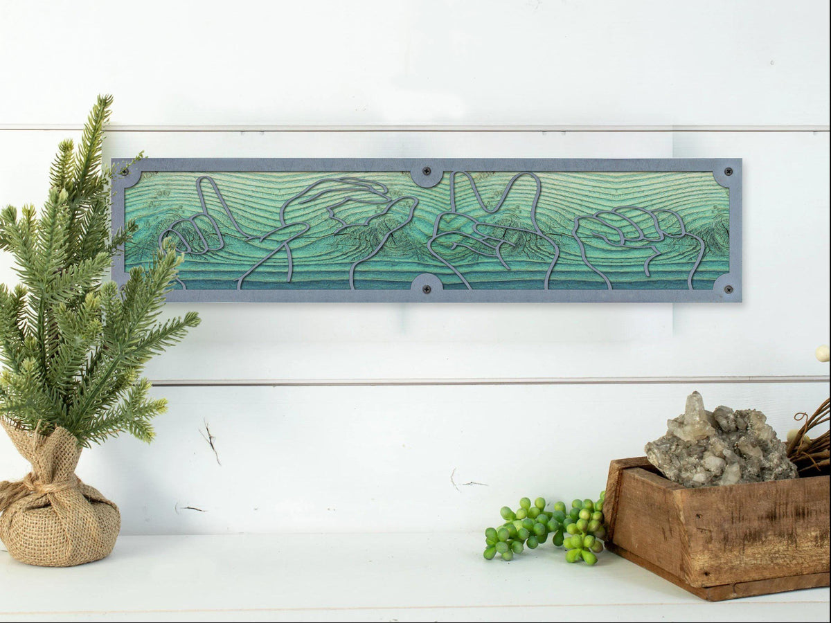 Sign Language Hands Metal Wall Art on Reclaimed Wood, 24 Inch ASL Sign