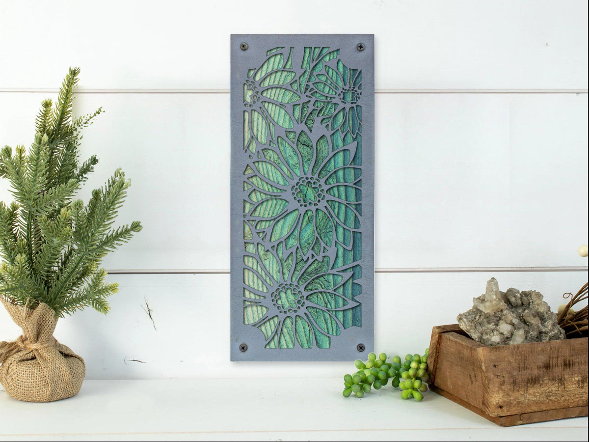 Daisy Metal Wall Art on Reclaimed Wood, Tall 12.5 Inch Flower Decor, Gift for Her