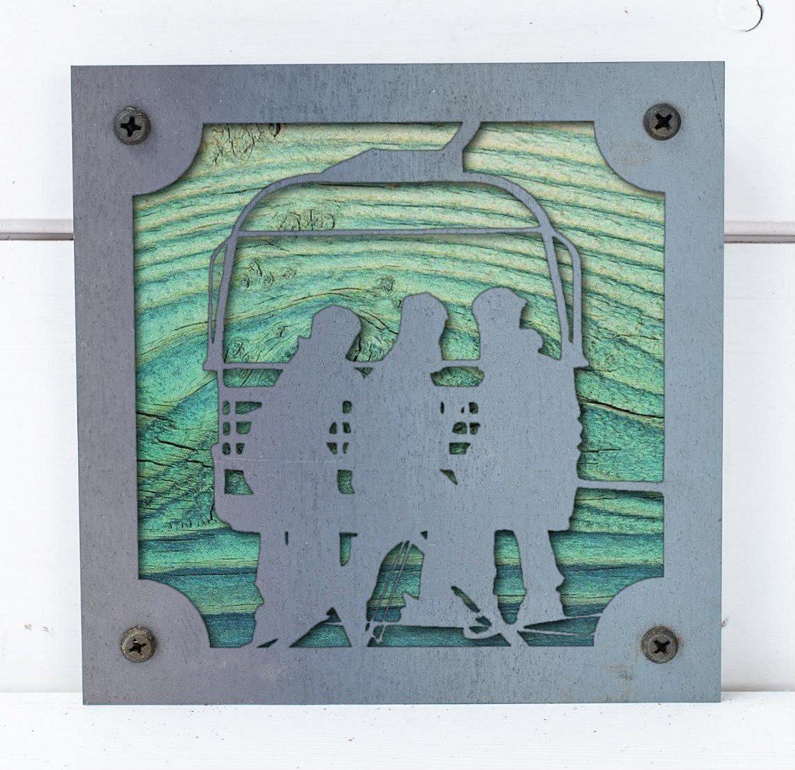 Ski Lift Riders Metal Wall Art on Reclaimed Wood, Chairlift Sign, Ski Cabin Decor