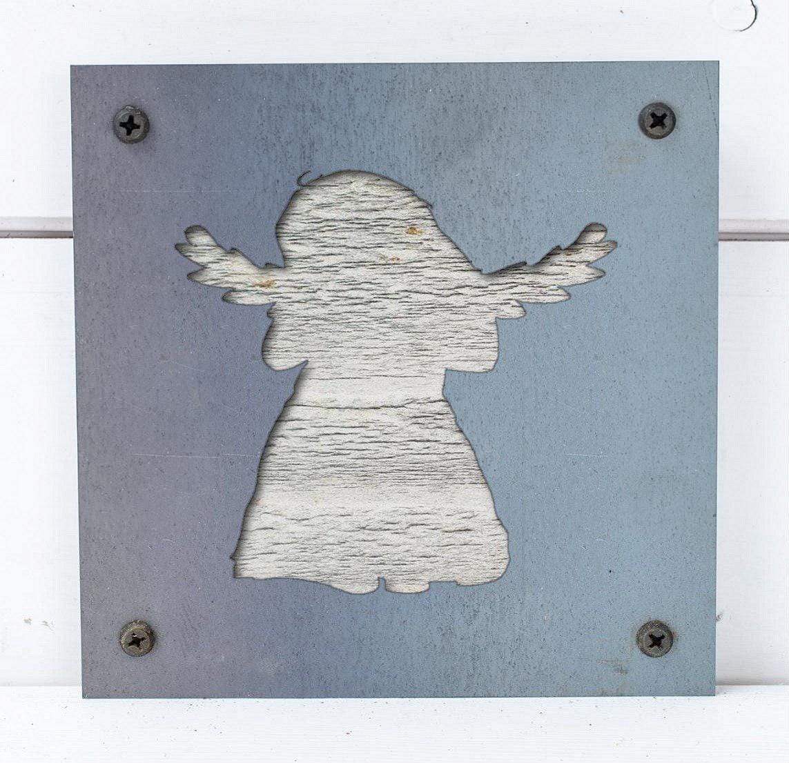 Angel Metal Wall Art on Reclaimed Wood, Guardian Angel Sign, Memorial Gift