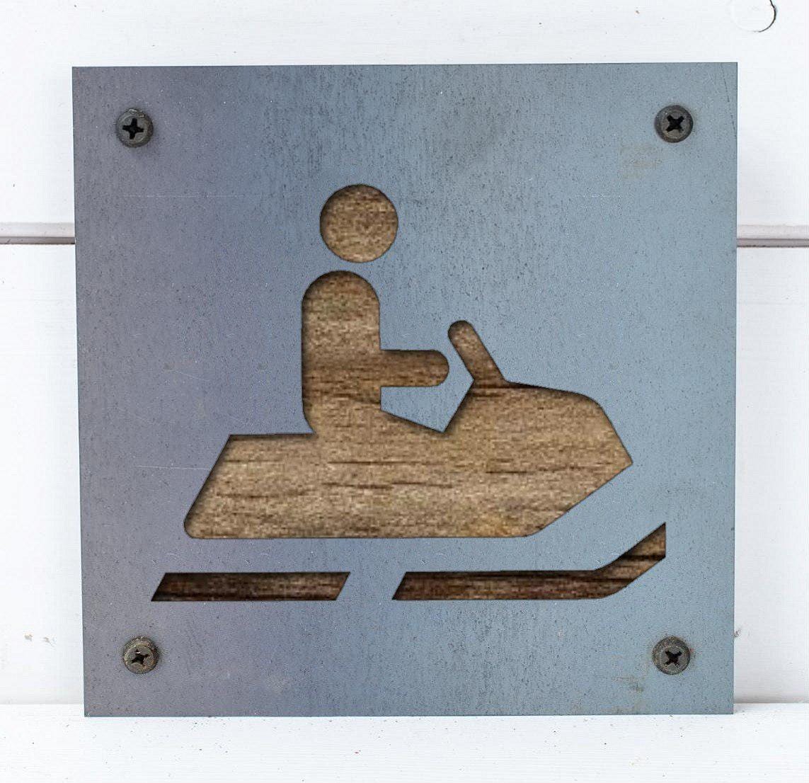 Snowmobile Metal Wall Art on Reclaimed Wood, Small 5.5 Inch Sled Sign, Sledder Gift